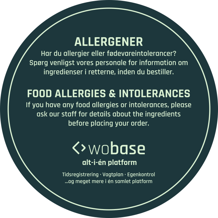 Allergeneskilt til kunder med information om allergier og intolerancer